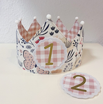Corona de cumpleaños de tela mariposas con interior vichy rosa